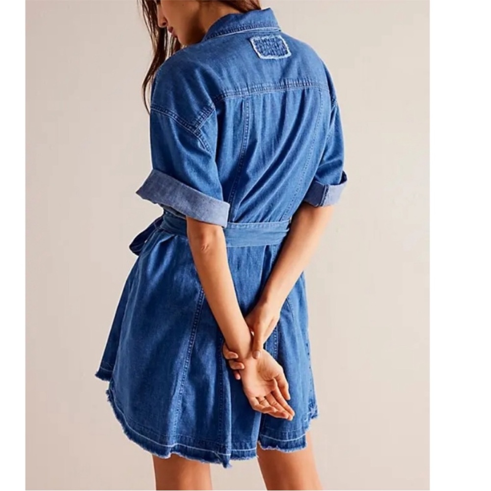 Free People Western Bohemian Oversized Jenny Denim Tunic Top Dress Medium Wash M - Picture 3 of 16